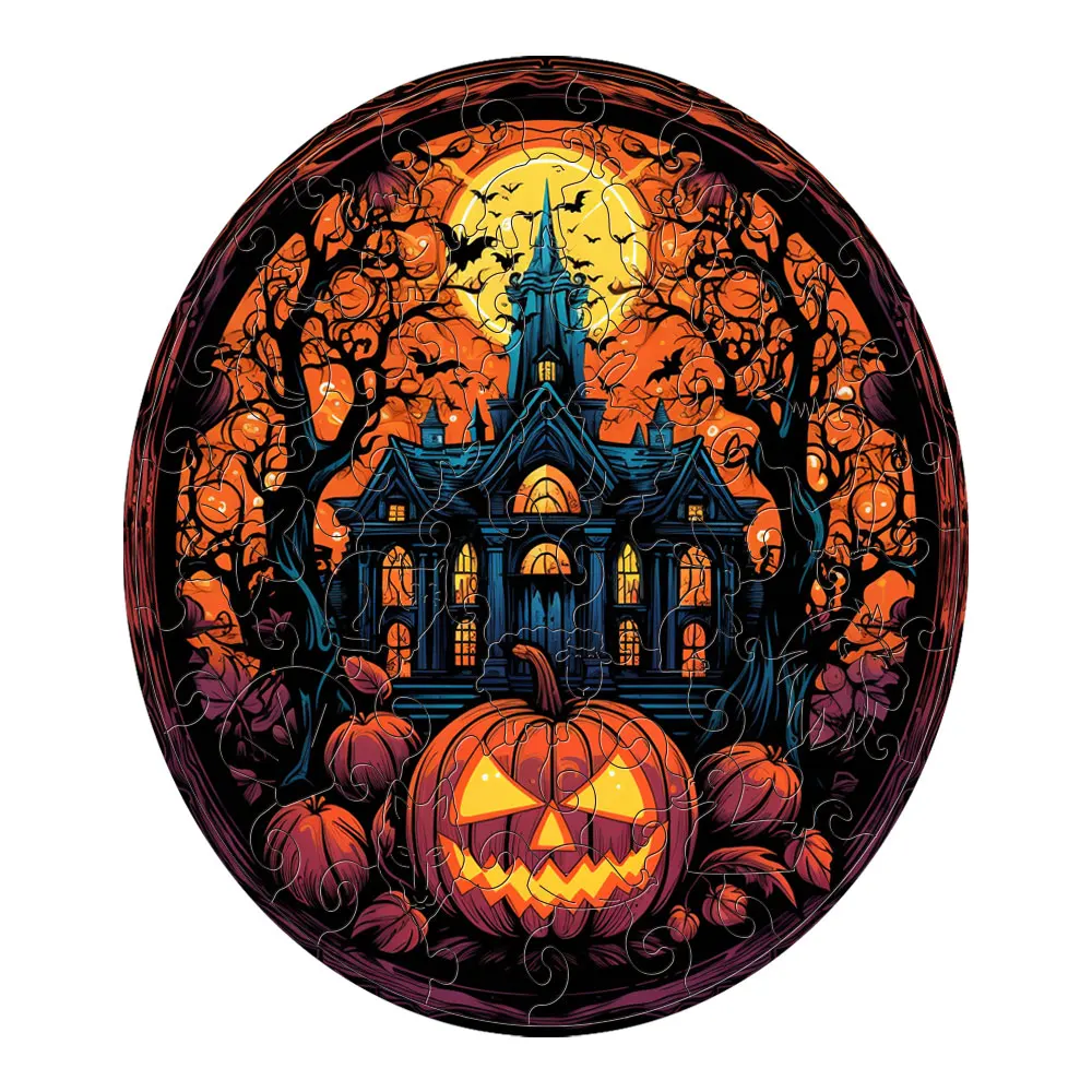 

Wooden Puzzle Halloween Pumpkin Personalized 3D Puzzle Adult Children's Gift Education Children's Toys Family Interactive Game A