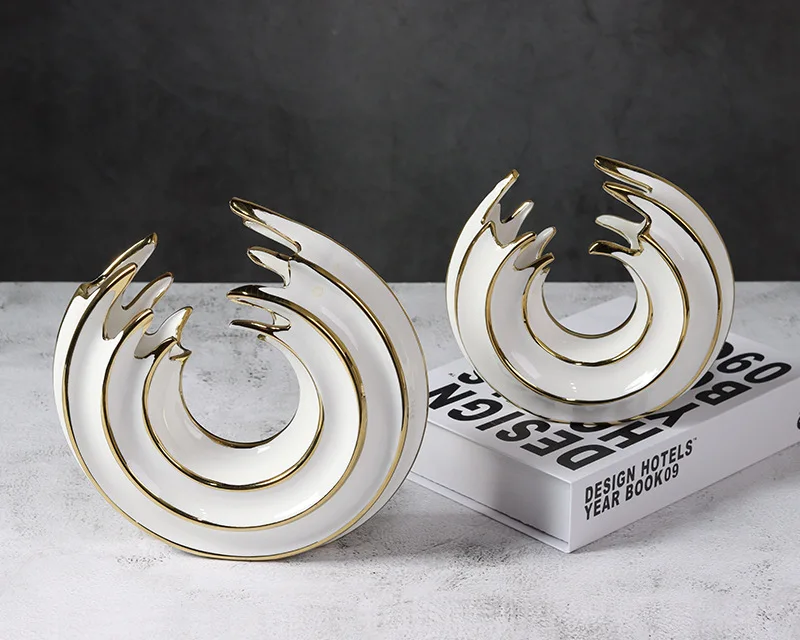 

Platinum Round Wave Ceramic Flower Insert Modern Nordic Light Luxury Decoration Home Model Room Aesthetic Decoration