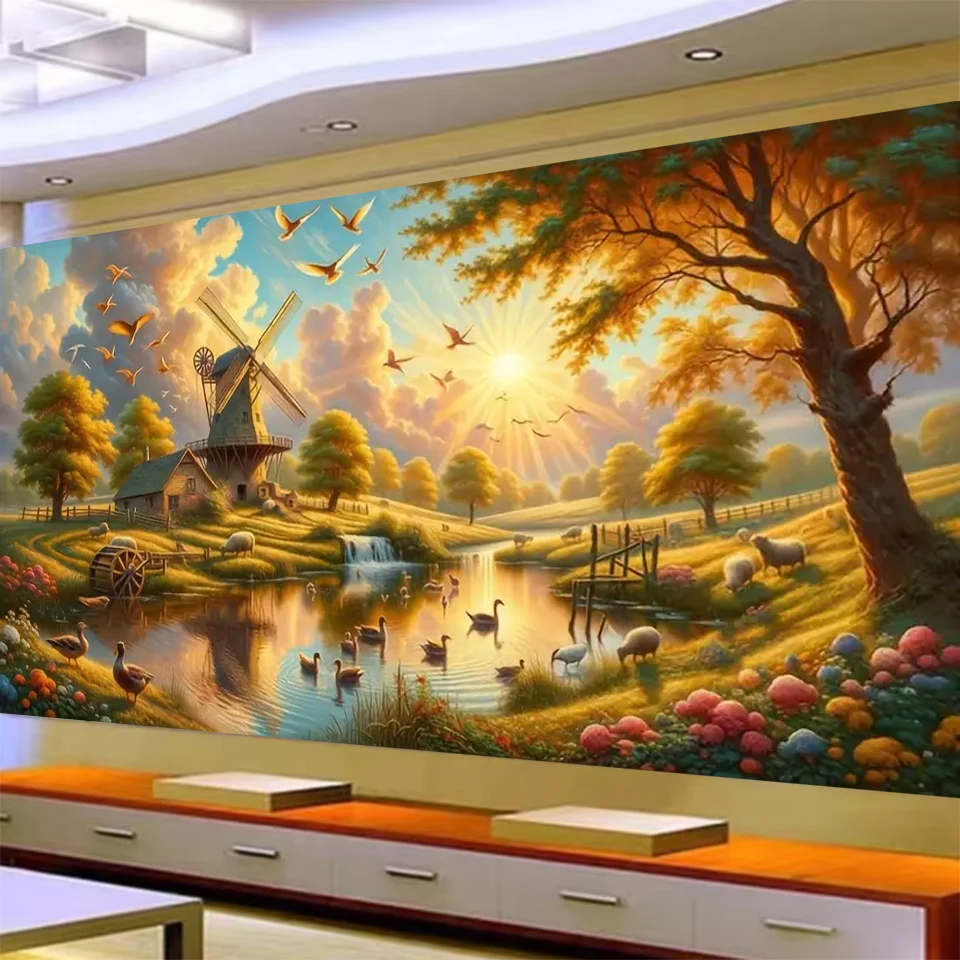 

Большой размер 5D алмазная живопись полный квадратный круглый сельский закат, мастерская сельская местность пейзаж Алмазная мозаика DIY вышивка крестиком