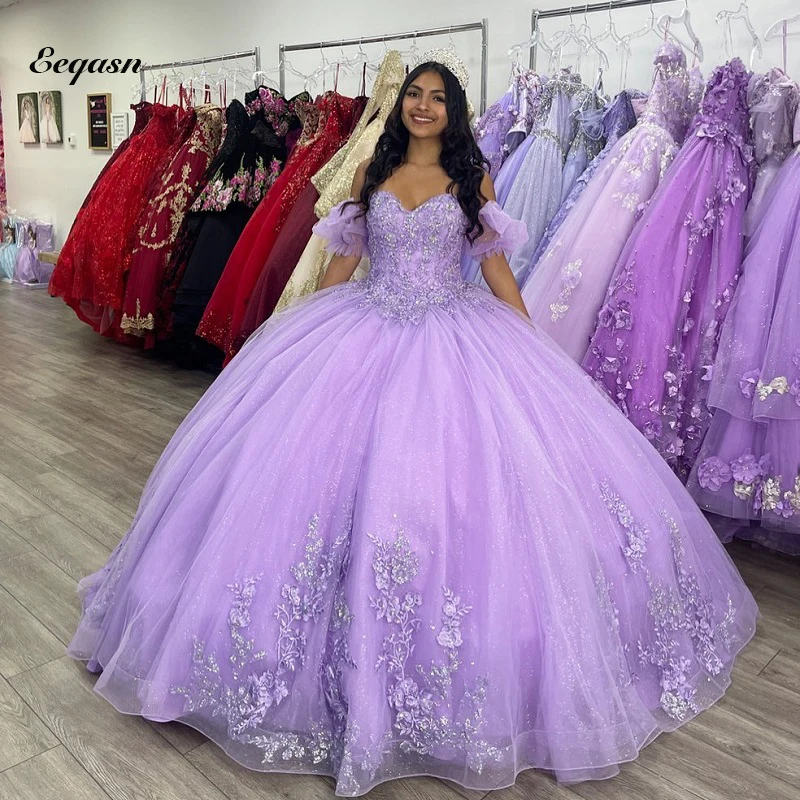 2023 Vestidos De XV летние платья Quinceanera сиреневые блестящие аппликационные милые платья 16 дней рождения мексиканские девушки одежда на день рождения