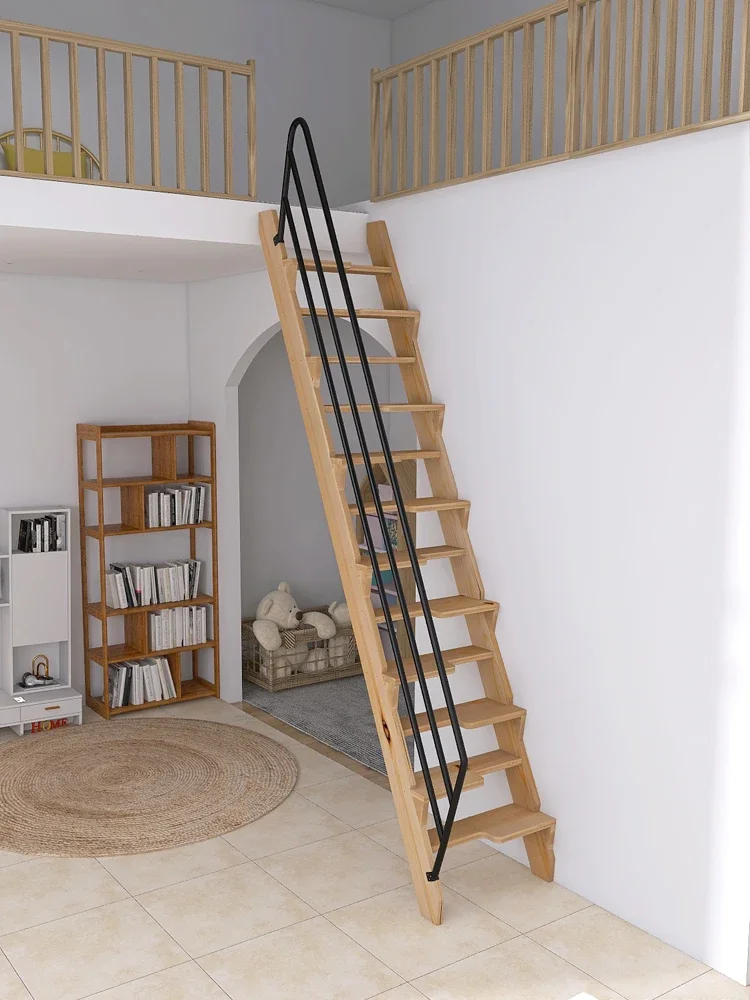 Indoor solid wood loft stairs four steps five or six steps household ladder small space ladder large tread wooden ladder customi