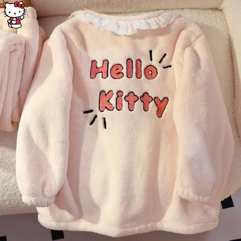 حار سانريو فتاة المتسكعون مجموعة مرحبا كيتي Y2K Kawaii أنيمي أزياء فضفاضة الخريف والشتاء سماكة الفانيلا ملابس الأطفال #3