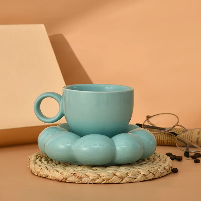 Creative Thickened Clouds Ceramic Coffee Cup Saucer Art Exquisite Mug Couple Teacup Gift Table Top Display Mug Home Decoration