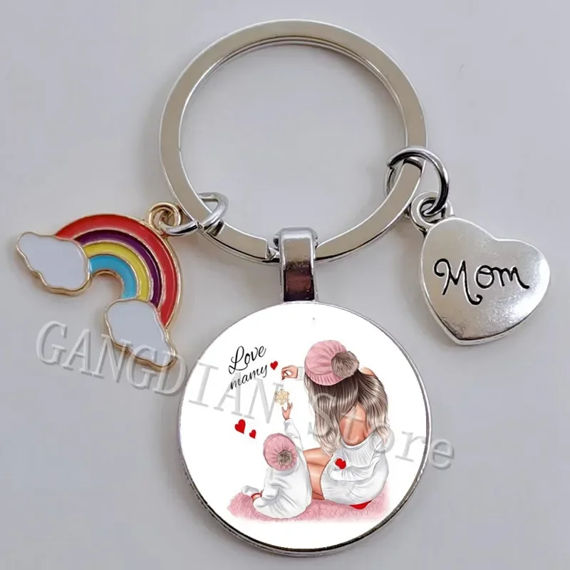 DIY Fun Glass Keychain, Cute Rainbow Mom Keychain, Family Super Mom, Boys and Girls' Mother's Day Gift