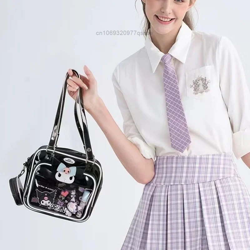 Sanrio Kuromi Kwadratowe torby do makijażu z zamkiem błyskawicznym dla kobiet 2024 New Cartoon Y2k PU Commuter Handheld Single Shoulder Bags