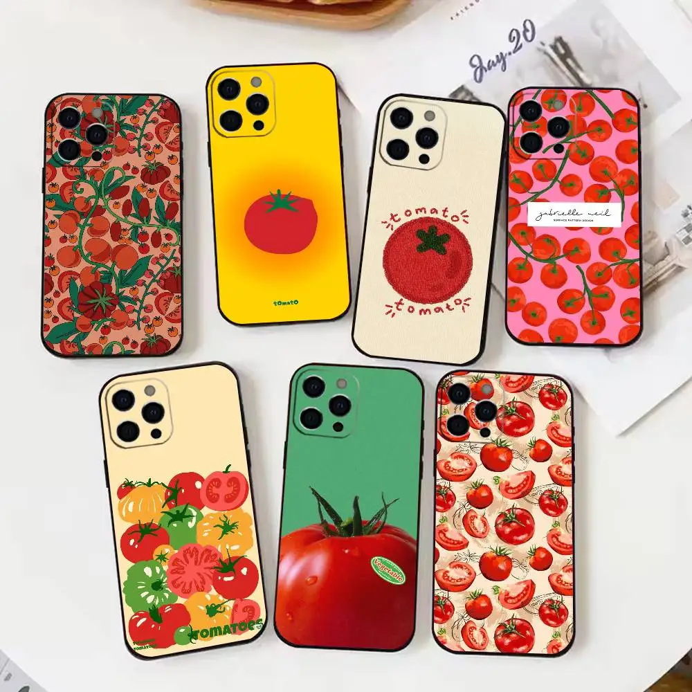 

Cartoon Tomato Phone Case For iPhone17,16,15,14,13,12,11 Plus,Pro Max Soft Black Cover