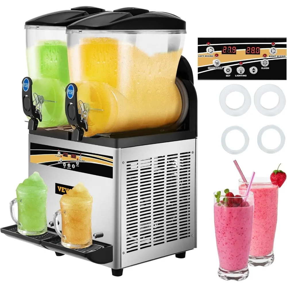 Commercial Slushy Machine, 15Lx2 Tank Margarita Maker, 1000W Stainless Steel Smoothie Frozen Drink Maker for Supermarkets