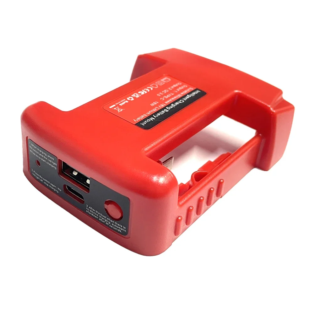 Carregador Rápido USB para Milwaukee 18V Li-ion, Suporte de Bateria Portátil, Adaptador com USB e Saída Tipo C, Carregamento Rápido