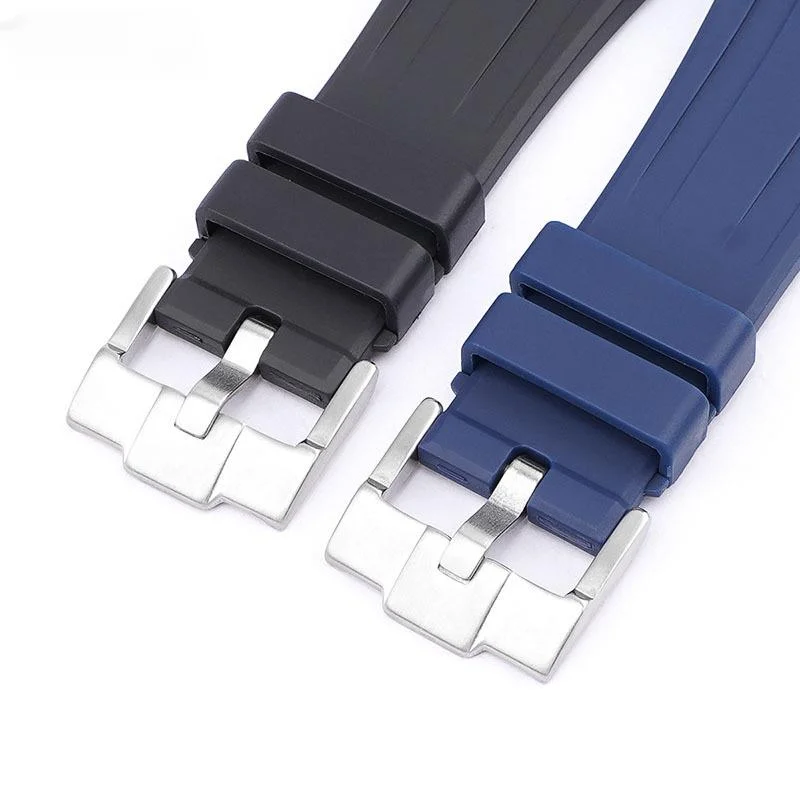 High Quality Men Silicone WatchBand for AP Royal Oak 15400 26320  Concave Interface Rose Gold Fold Steel Buckle 27mm Watch Strap