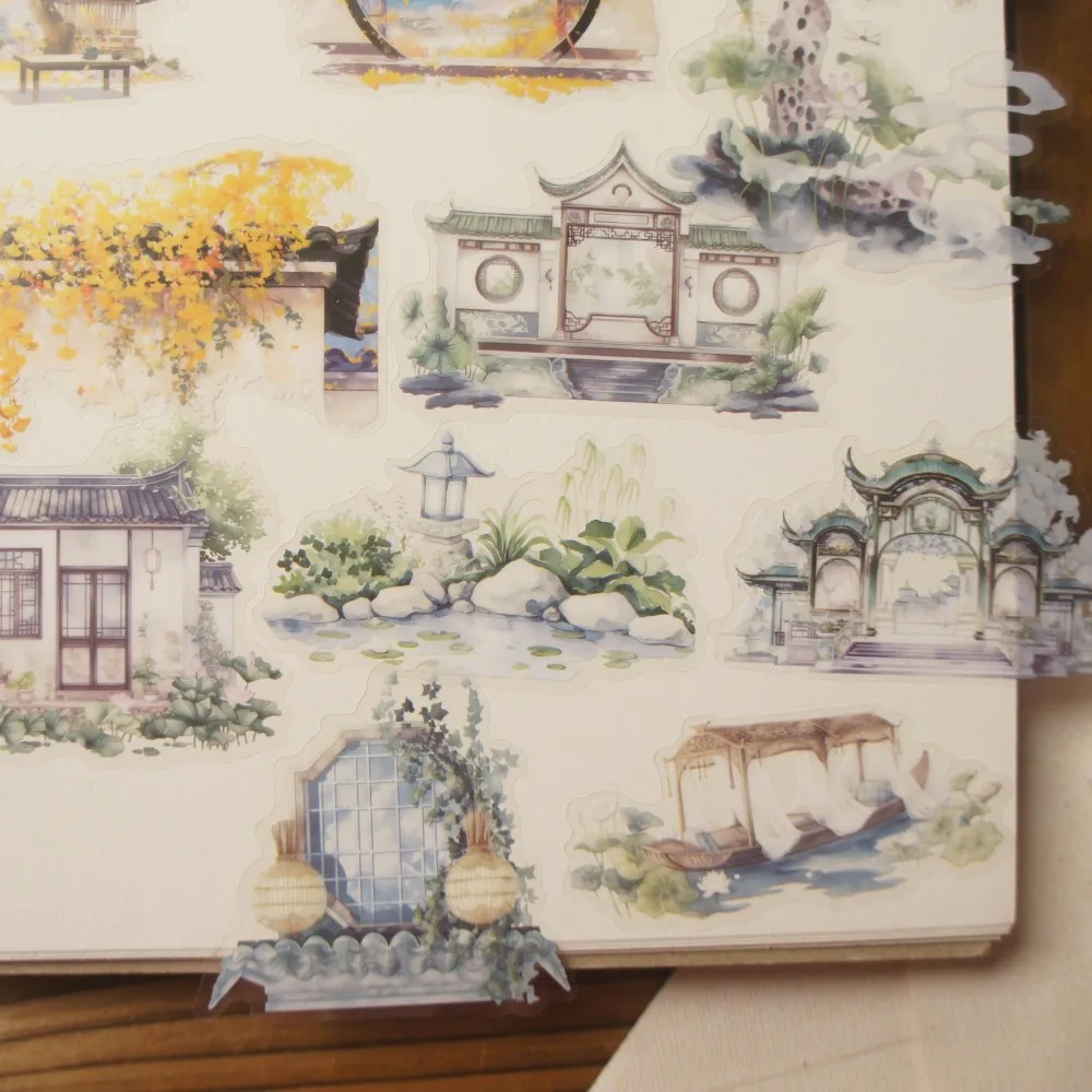 

10pcs Ancient Chinese Riverside Architecture Style Paper Sticker Scrapbooking DIY Gift Decoration Tag