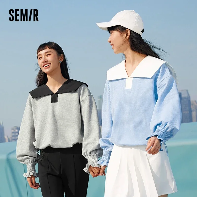 Semir เสื้อสเวตเตอร์ผู้หญิงแบบหลวมและหวาน2023ฤดูใบไม้ผลิสไตล์ใหม่เสื้อมีฮู้ดปกขนาดใหญ่เสื้อที่ไม่ซ้ำกันสีเทา