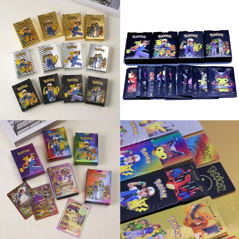55 قطعة/صندوق بطاقات بيكاتشو الذهب الفضة الأسود الملونة لعبة معركة بطاقة اللعب Vmax ميجا GX جمع بطاقات الاطفال لعبة الهدايا