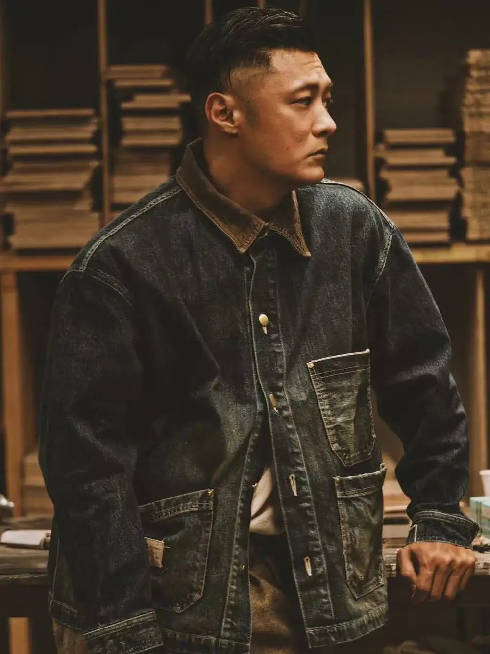 

MADN 3P CHORE JAET Denim Jaet Corduroy Collar 24FW Sli Outerwear for Men Faionable Urban Sle Long Sve