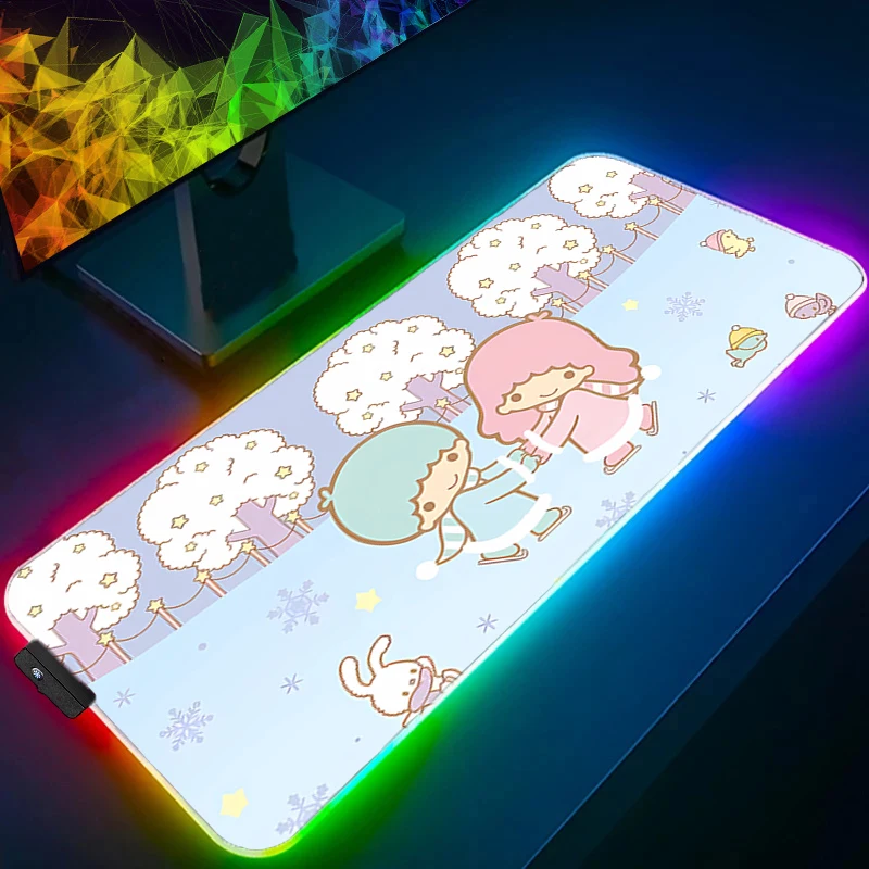 

LED Mouse Pad Little Twin Star Kawaii PC RGB Desk Mat Gamer Office Backlight Carpet Keyboard Table Gaming Accessories Mousepad