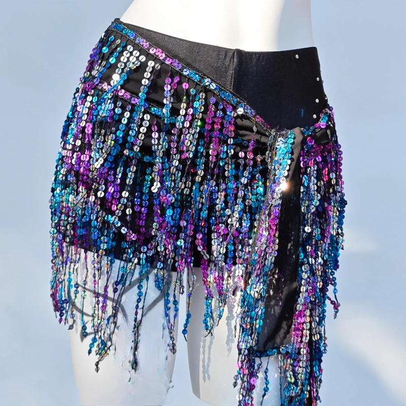 Colorful Belt Belly Dance Belt Costumes Double Layers Sequins Tassel Belly Dance Hip Scarf for Women Indian Belly Dancing Belts