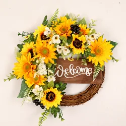 YeeNanee Spring Artificial Sunflower Wreath for Front Door Green Eucalyptus Wreaths with Welcome Sign Wall Window Outdoor Decor