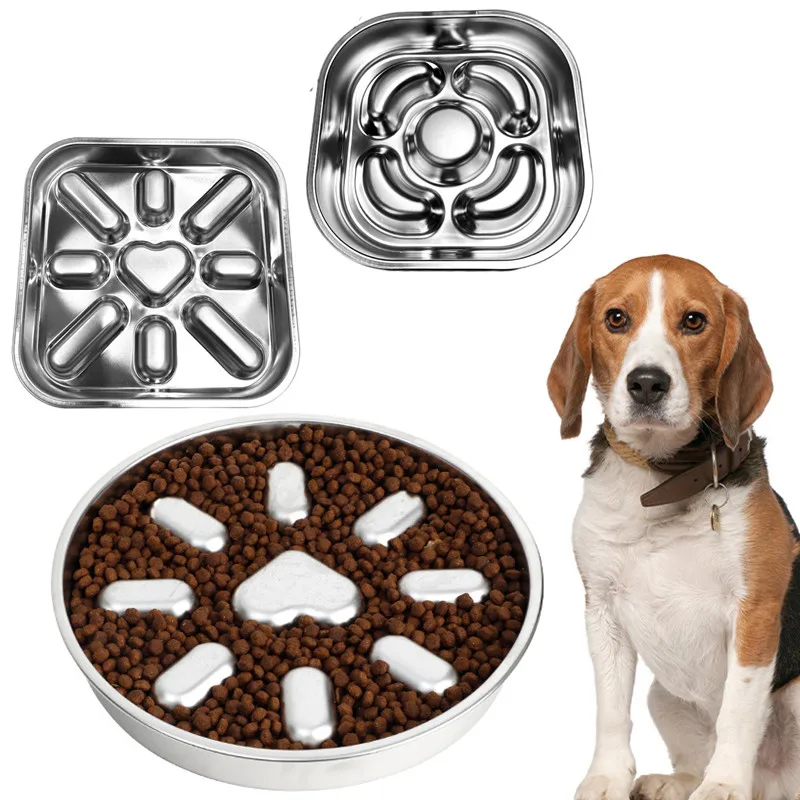 Pet supplies, stainless steel slow food bowl for dogs, feeding basin for cats, anti choking and anti overturning bowl