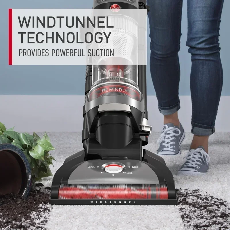 QWHoovvers WindTunnel Cord Rewind Pro Bagless Upright Vacuum Cleaner,For Carpet And Hard Floors,UH71300V,Black