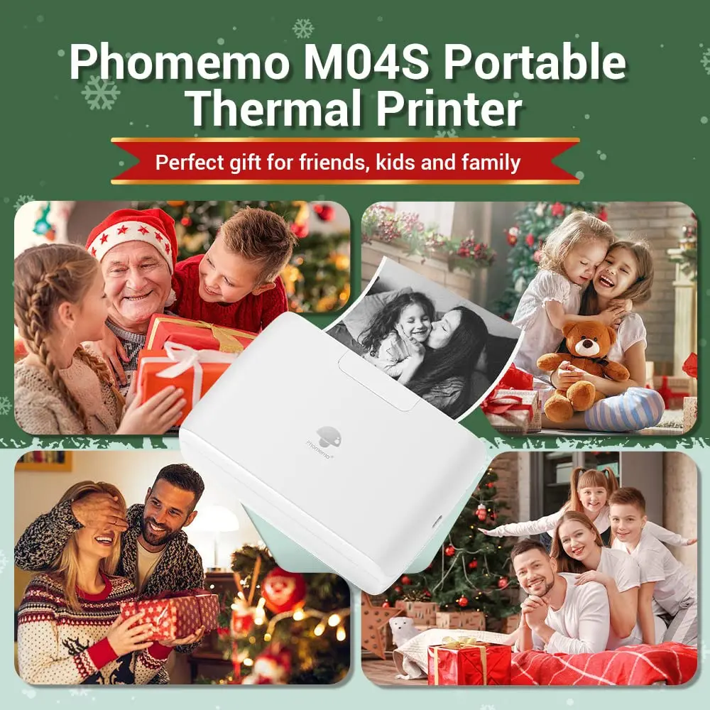 Phomemo M04S 110mm 304dpi Mini Printer Portable Pocket Printer Bluetooth Thermal Printer 53/80/110mm Print Width for MobilePhone