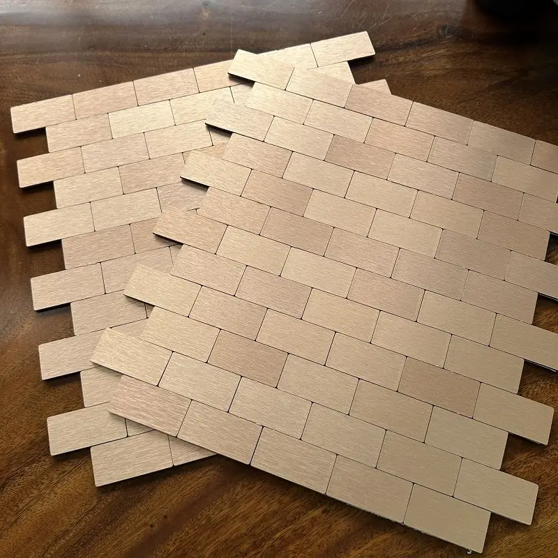 

4pcs/lot rectangle Mosaic Wall Tile Peel And Stick Self Adhesive Waterproof Aluminum composite Kitchen Bath Tile Backsplash 917