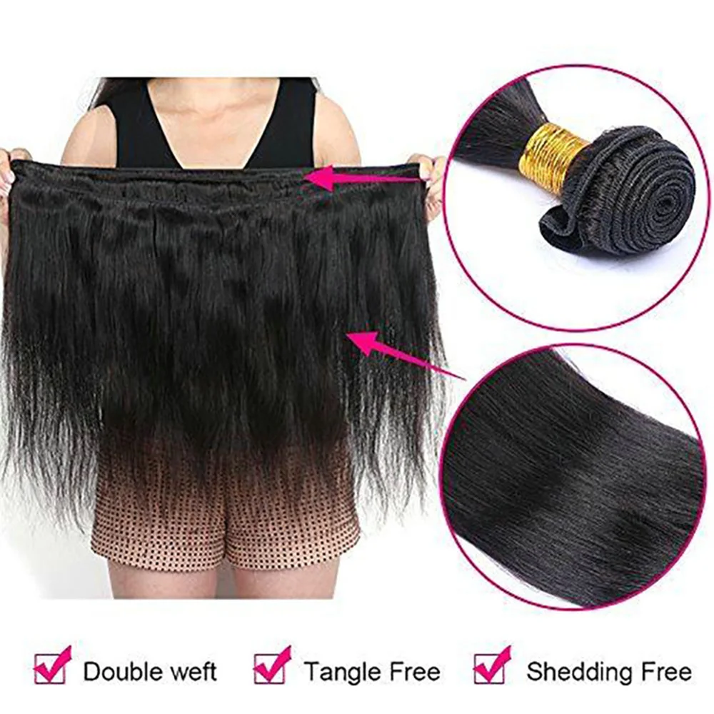 Pacotes brasileiros do cabelo reto para mulheres negras, extensões do cabelo humano, 100% não transformados, 1 Pc, 3 Pcs, 4 Pcs