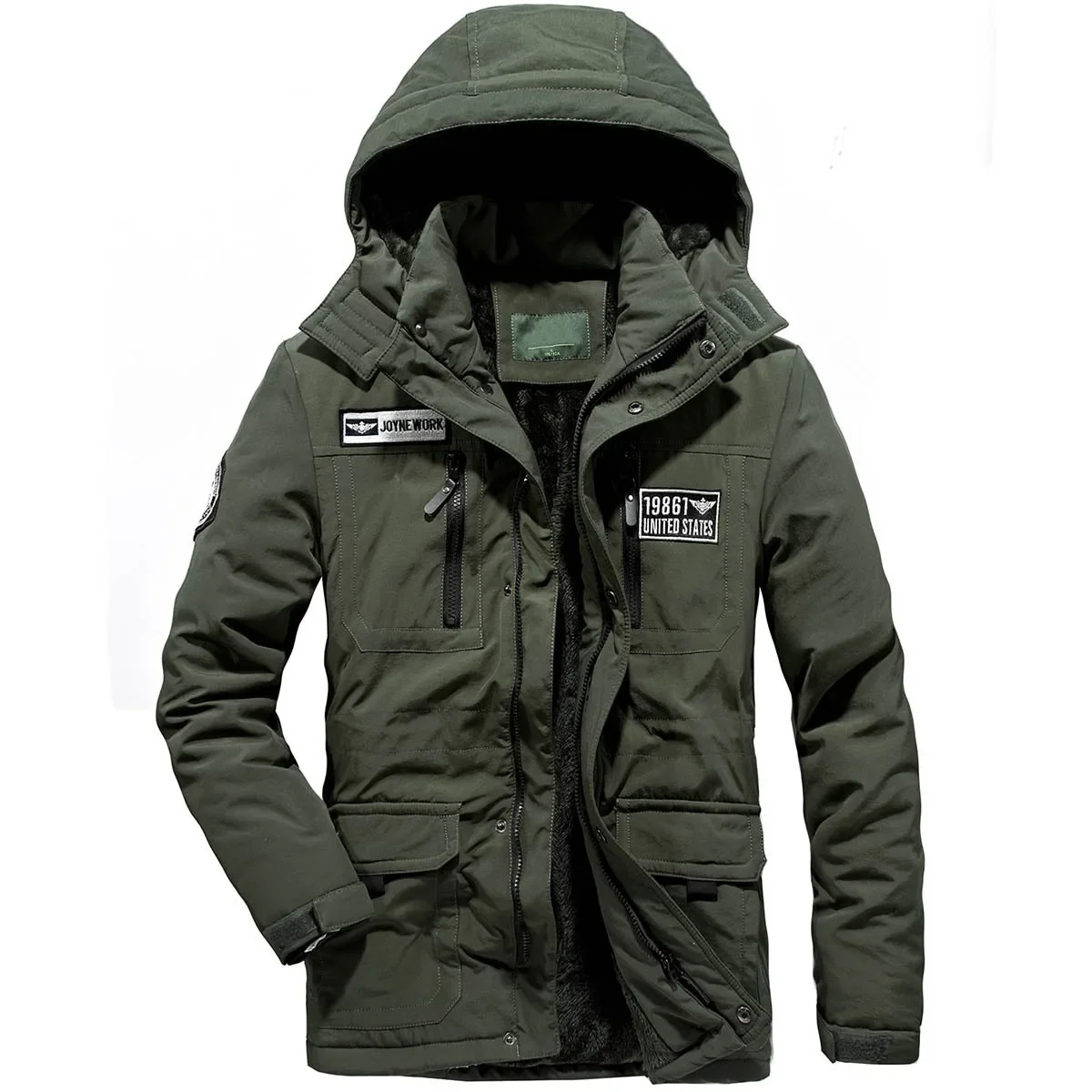 

Male Hooded Fleece Thick Long Outwear Men Parkas Winter Jacket Cotton Padded Warm Coat Military Windbreaker Warm Jackets 3XL