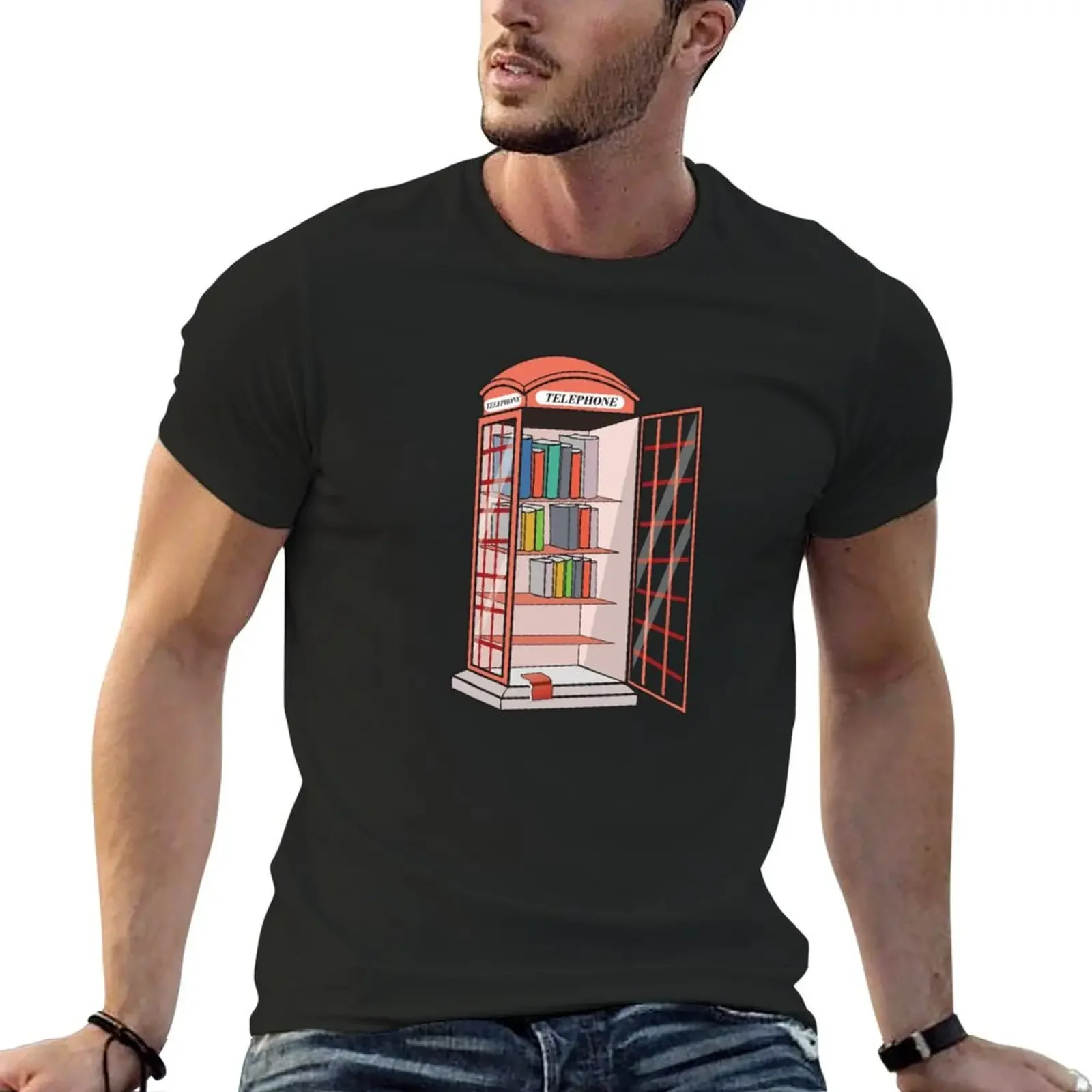 Bookworm Antique Book Library - British Red Telephone Box Library T-Shirt shirts graphic korean fashion plus sizes men t shirt