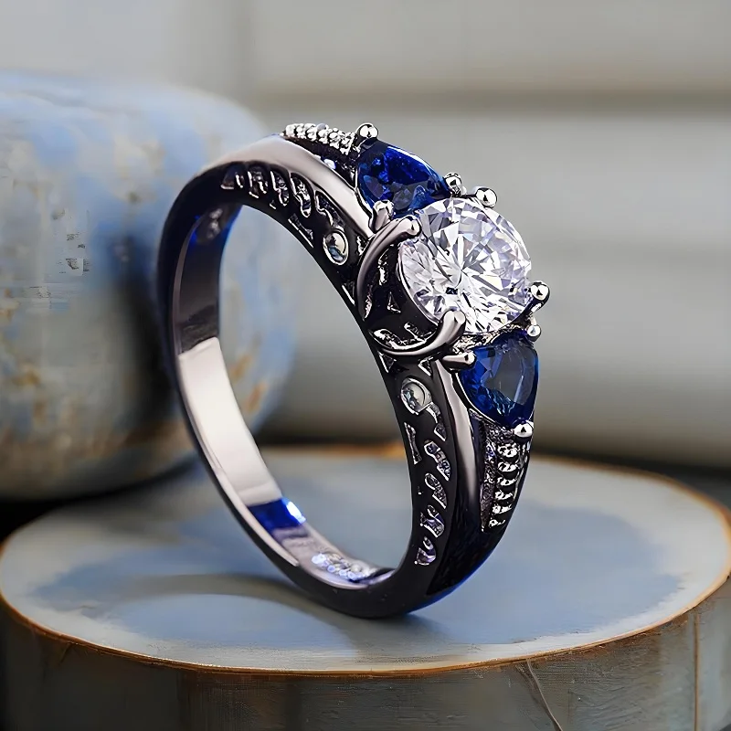 Exquisite 925 Sterling Silver Heart Shaped Blue Crystal Zircon Finger Rings for Women Anniversary Party Fashion Jewelry Gifts
