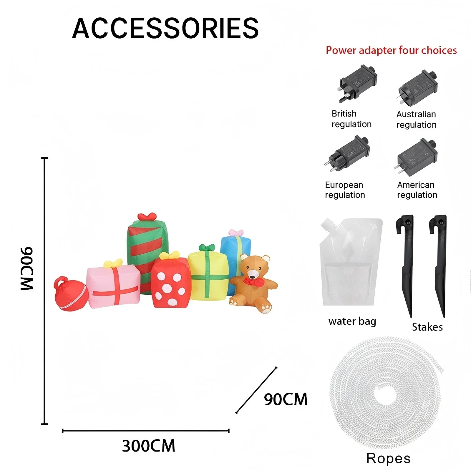 9,84 pés brinquedos infláveis caixas de presente urso de pelúcia com luz led natal quintal gramado festa decoração natal festivo feriado ao ar livre