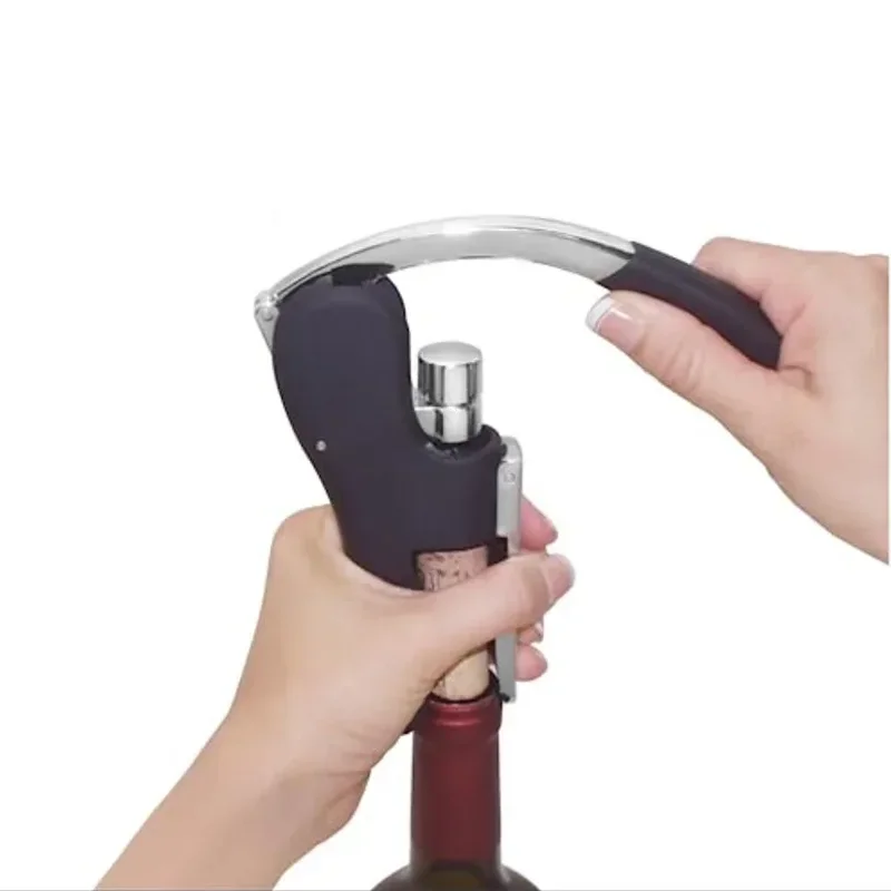Gooseneck Wine Opener-Manual Lever Pump Corkscrew Vertical Design Foil Cutter& ABS Wooden Handle Gift for Wed Home Bar Sommelier