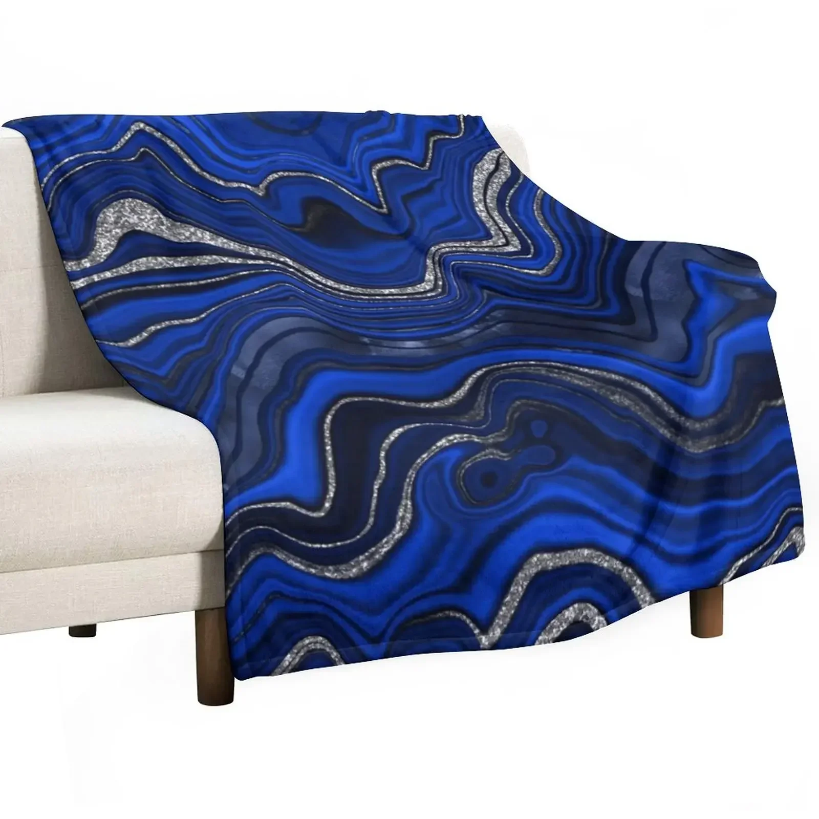 Lapis Lazuli Marble Swirls Throw Blanket Plaid Hairys Bed Fashionable funny gift Blankets