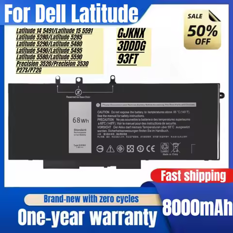 For Dell Latitude 5280 5285 5290 5480 5490 P27S GJKNX Laptop Battery High Capacity Battery High Quality Replacement Battery