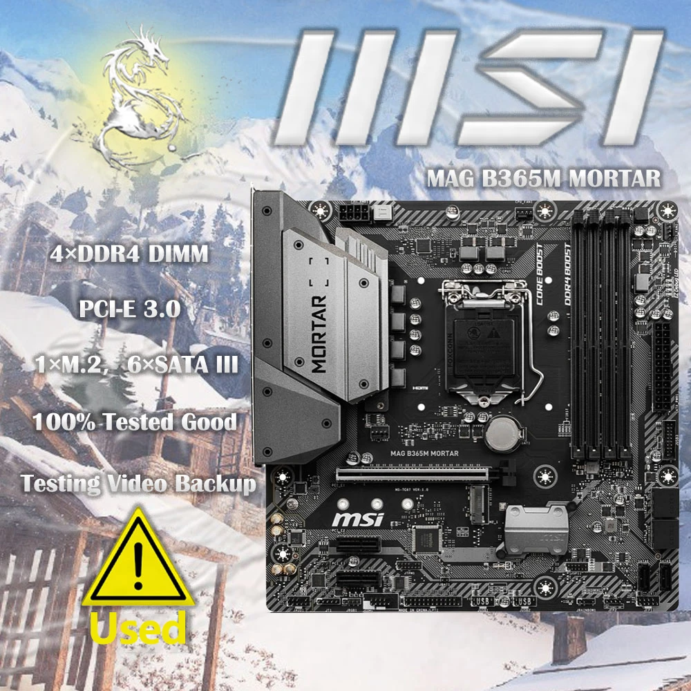 

Б/у материнская плата MSI B365M MORTAR Micro ATX LGA 1151 Intel B360 DDR4 64 ГБ PCI-E 3.0 M.2 SATA 3.0 оригинальная материнская плата для настольных ПК