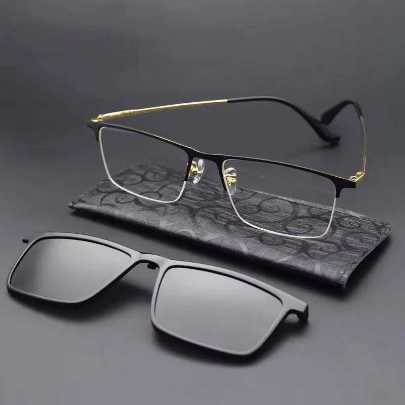 Glass Frame Male Half Frame Myopia Glasses Magnet Polarized Clip Sunglasses On Frames Square For Men Large Frame 57 18 145