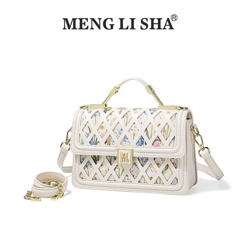 

MENGLISHA 2025 new women's handbag hollowed out floral small square bag, high-end designer fashion single shoulder crossbody bag