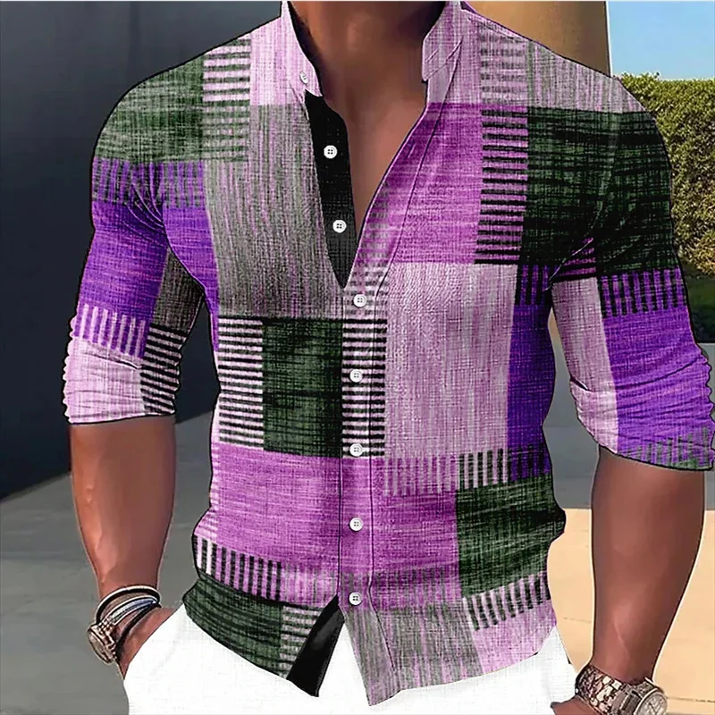 Camisa de lino con cuello levantado para hombre, camisa de manga larga suave, cómoda y elegante, diseño de diseñador, nueva gama de colores, 2024