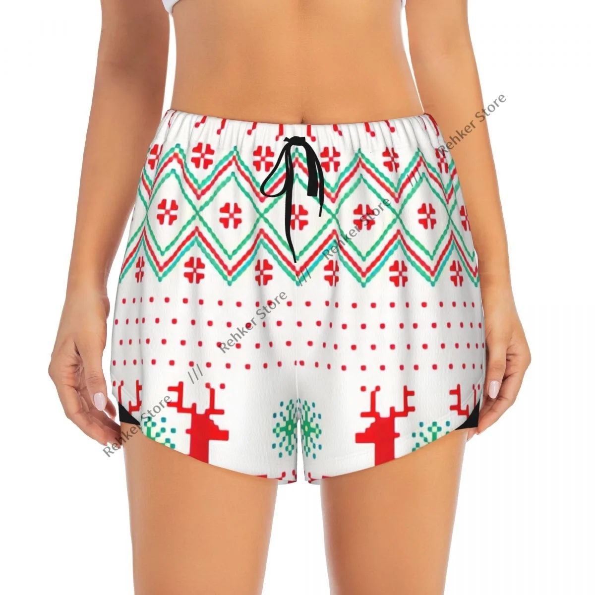 Sportshorts für Damen, Neujahr, Weihnachtsmuster, Pixel, Laufen, Yoga, Fitness, schnell trocknend, Badminton-Training mit Tasche