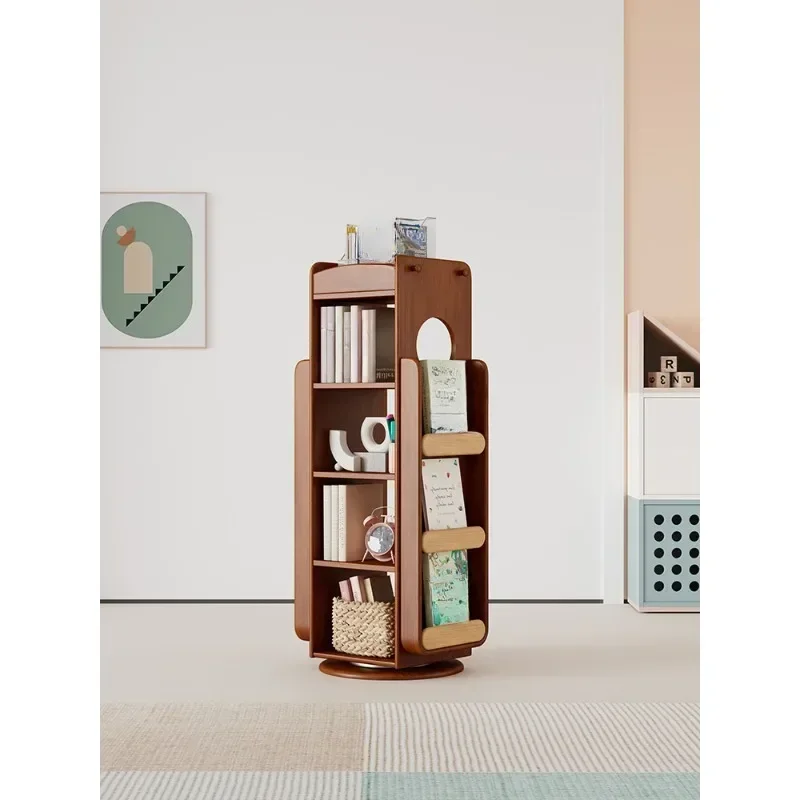 All solid wood rotating bookshelf Floor-to-ceiling multi-layer picture bookBaby living room storage