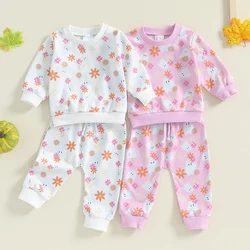 Toddler Girls Halloween Outfits Floral Ghost Print Long Sleeve Sweatshirt Pants Set Baby Clothes Tracksuit