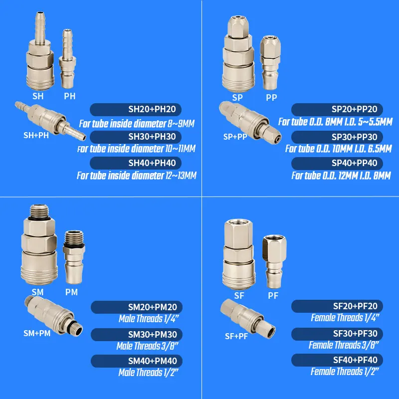 NITTO Type Couplers Self-Lock Pneumatic Fitting 20/30/40 PP SP PF SF PH SH PM SM Air Compressor Connector