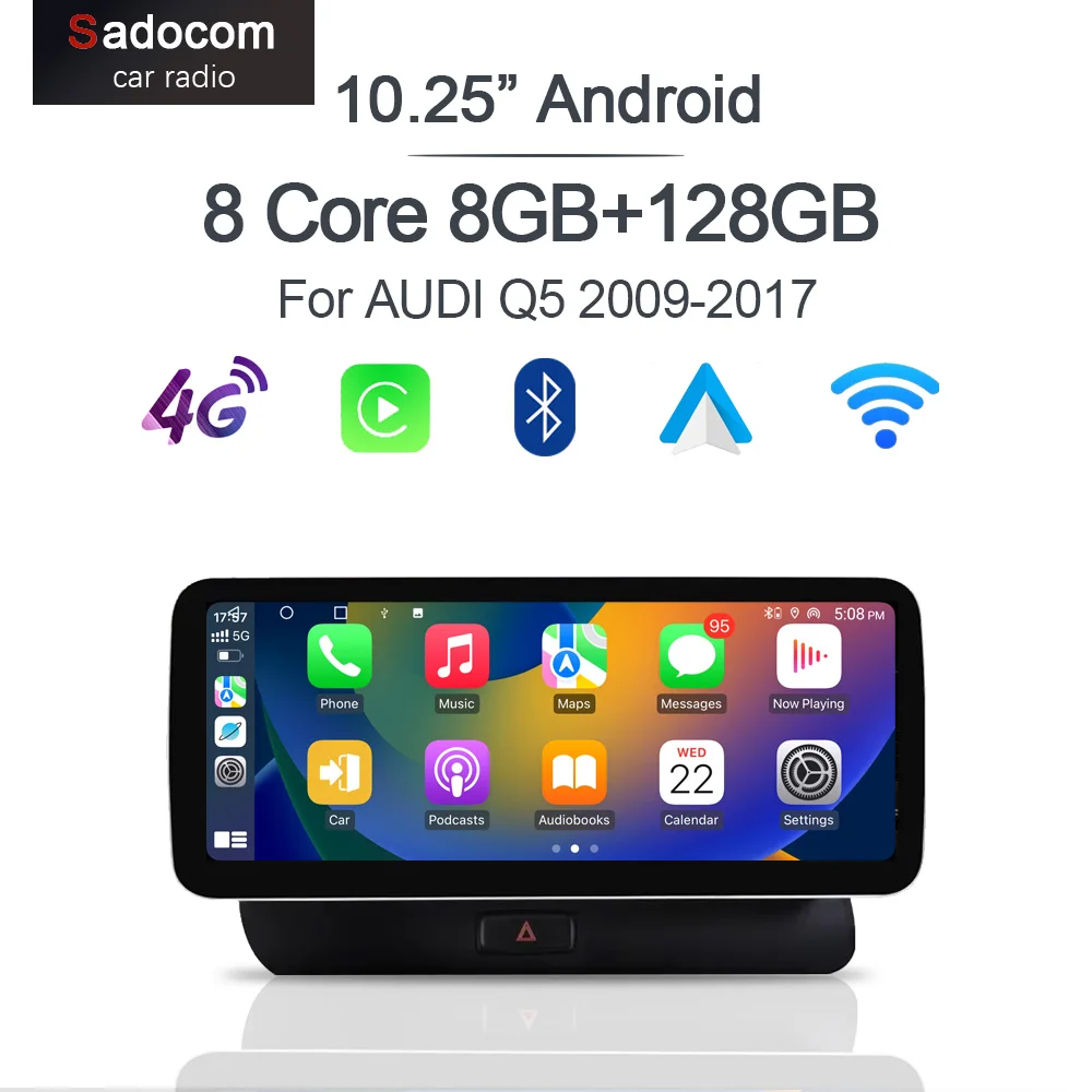 CarPlay Android 12, автомобильный экран, мультимедийный плеер для AUDI Q5 2009-2017, GPS-навигация, мультимедиа, стерео, 4G, Wi-Fi, CarPlay