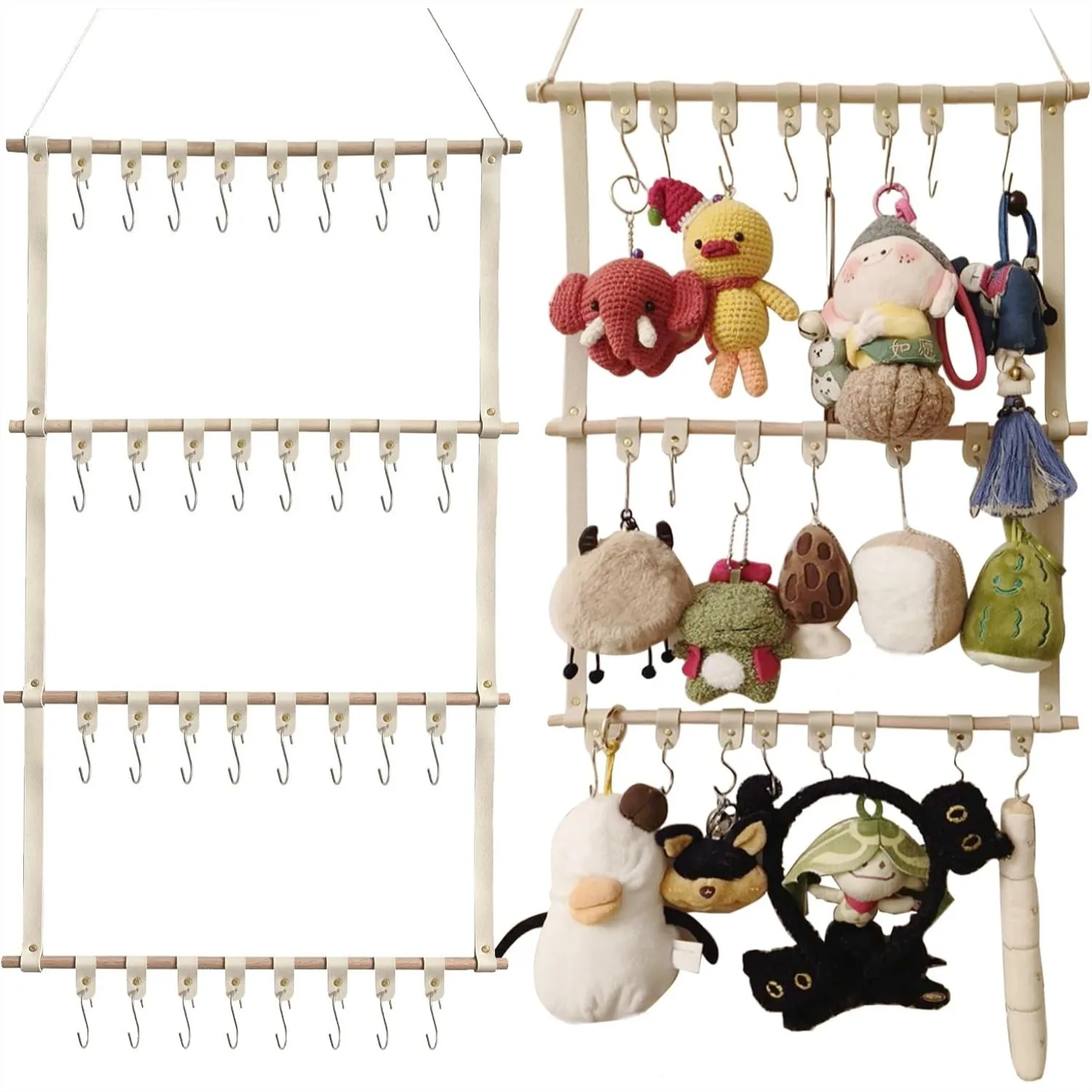 Hanging Display Storage Shelves Detachable Doll Organizer for Plush Collectors, Over Door Organizer for Bedroom Home Beige 1pc