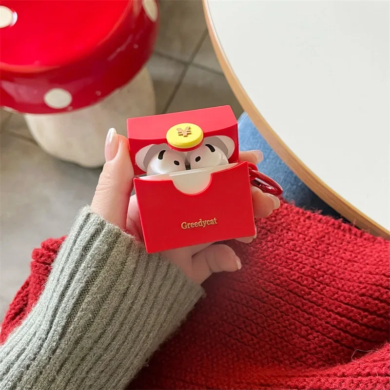 Funda tipo sobre roja para AirPods 4, Airpod 1, 2, 3 Pro Pro2, auriculares Bluetooth, caja de carga, funda protectora para auriculares