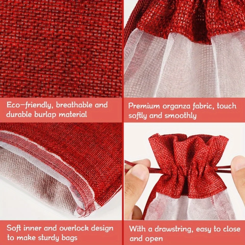 4pcs Wine Bottle Bags 750ml with Sheer Window Organza Hessian Drawstring Gift Bags for Wedding Festival Wine Tasting Party