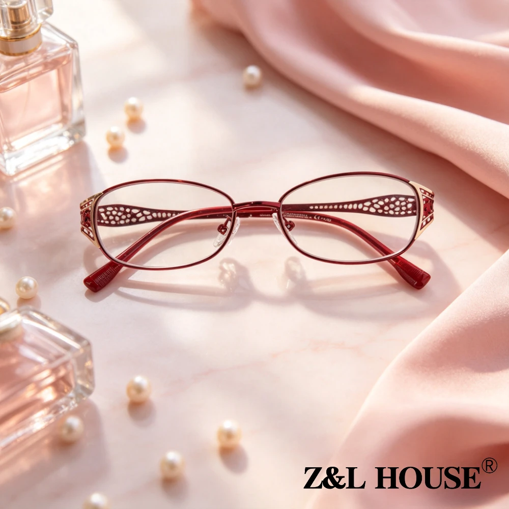 Elegant Burgundy Oval Men's and Women's Reading Glasses, Exquisite Hollow Engraved Metal Frame, Anti-Blue Light, Light and Comfortable Version, Slim Face Design, Office Outdoor Daily Fashion Reading Glasses, Christmas and Halloween Gifts, Random Colors