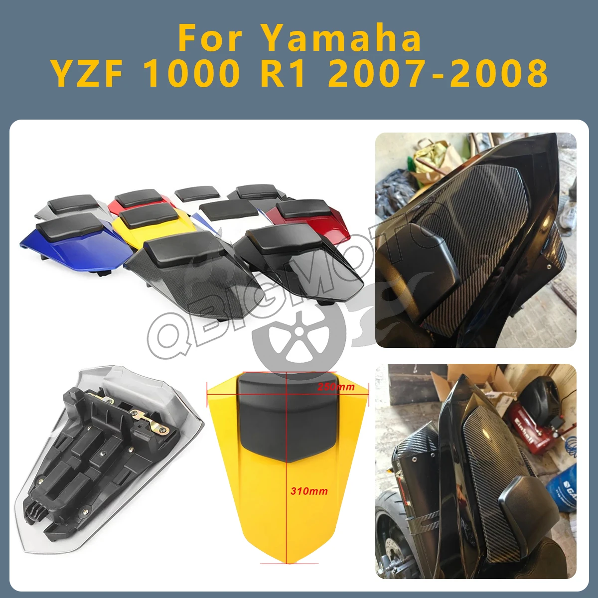 Accessoires de moto, couvre-selle arrière pour passager, carénage solo, pièce pour Yamaha YZF 1000 YZF1000 R1 2008 2007 YZF-R1