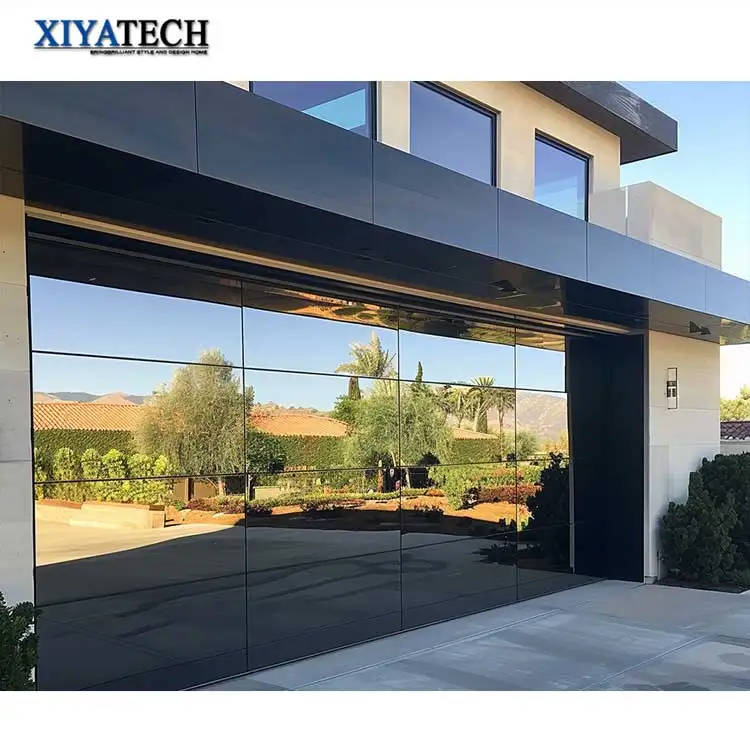 

Custom New American Modern Automatic Sectional Double Garage Door Durable And Beautiful Mirrored Glass For Villas