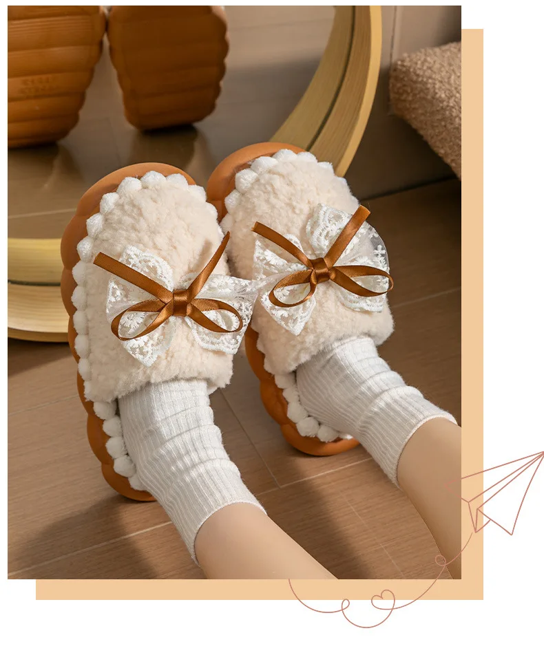 Bow 2026 Neue Baumwoll-Hausschuhe für Damen, Winter-Innenschuhe mit Weicher Sohle, Rutschfest, Warm, Plüsch, Dickbesohlte Entbindungsschuhe – Detail 18