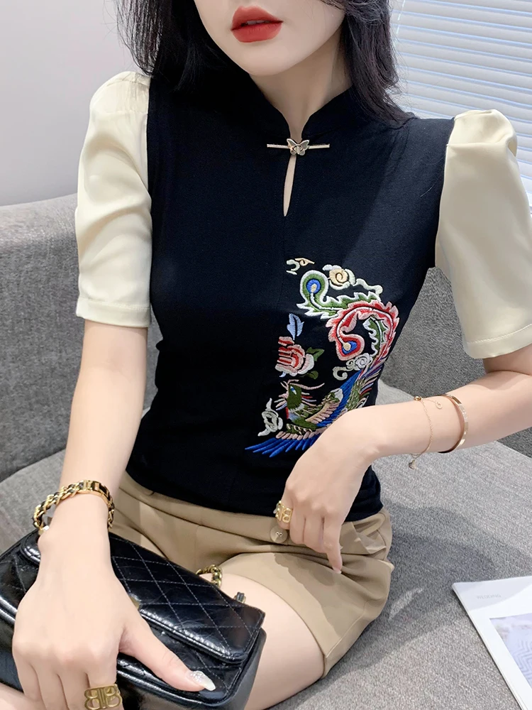 Camiseta Bubble Sve Feminina com Design de Verão, Gola Alta, Top Versátil, Camiseta Pequena