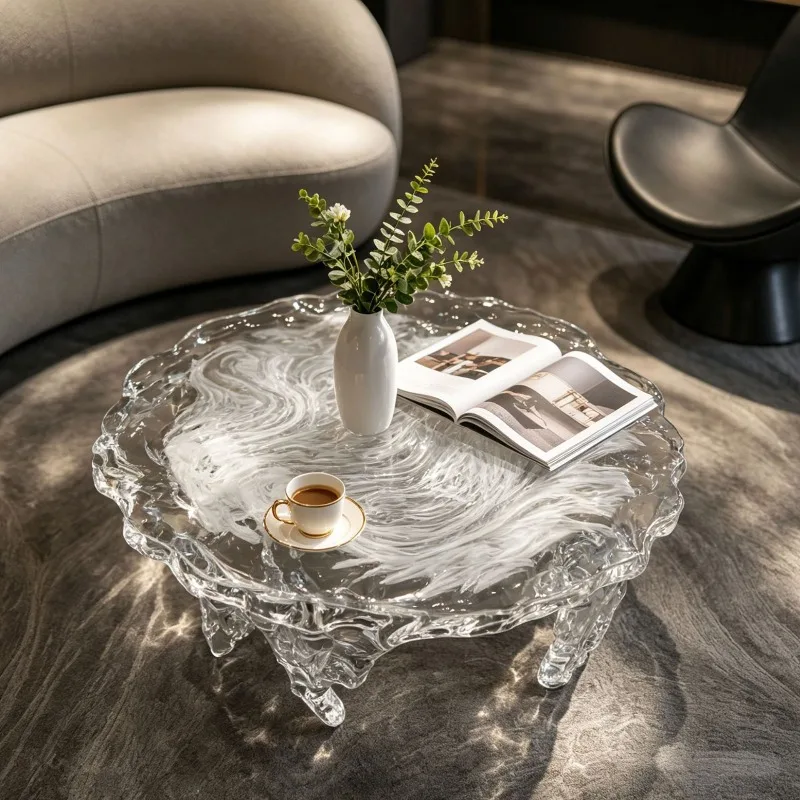 Ice transparent crystal coffee table, coffee table, villa living room home light luxury coffee table